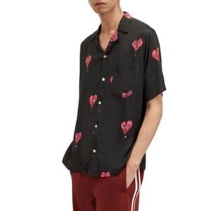 ALLSAINTS Ikuma Breakup Camp Shirt Short Sleeve Mens Medium Hearts Button